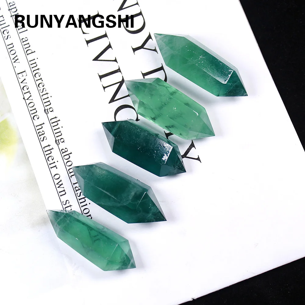 

Runyangshi 1pcs 40-50mm Natural green fluorite crystal raw stone grinding double pointed crystal column Crystal craftwork