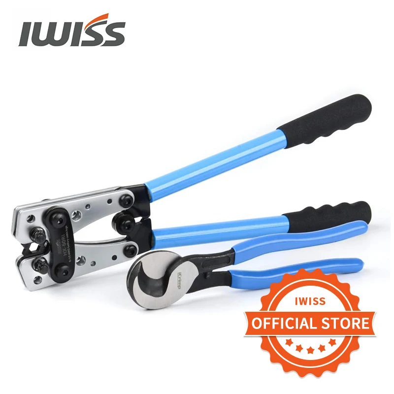 IWISS HX-50BI Battery Cable Lug Crimping Tool from AWG 8- 1/0 with Cable Cutter Pliers Hand Tools Crimp Flat Nose Carbon Steel