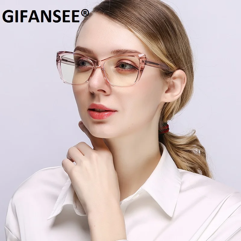 

GIFANSEE Anti blue light blocking glasses frame women TR90 Cat Eye Computer phone Clear lens shades eyeglasses uv400 eyewear