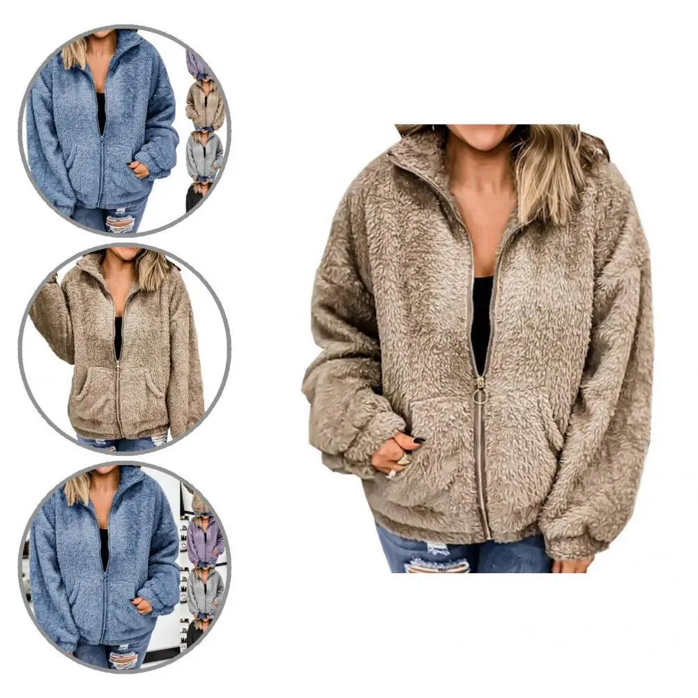

Women Coat Cardigan Loose Stand Collar Thick Warm Cardigan Lady Coat Lady Coat for School
