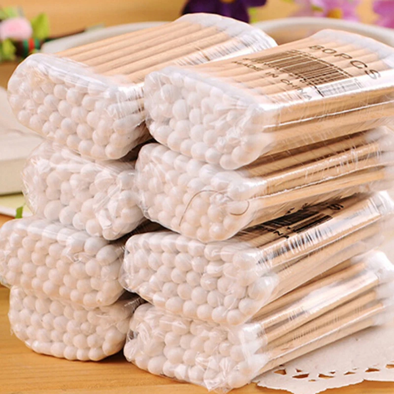 Herramienta de limpieza de o&iacute;dos de madera con bastoncillos de algod&oacute;n de doble cabeza 30 Uds 35 Uds.-1