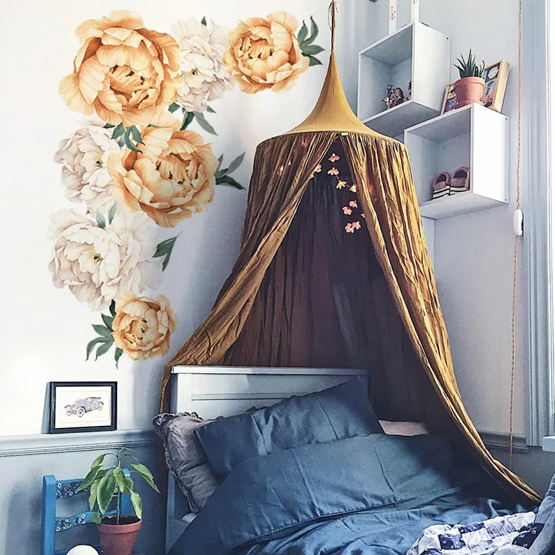

4 Large Watercolor Peony Flowers Wall Stickers Romantic Flower for Bedroom Living Room Kids Room Wall Decals Room Decor