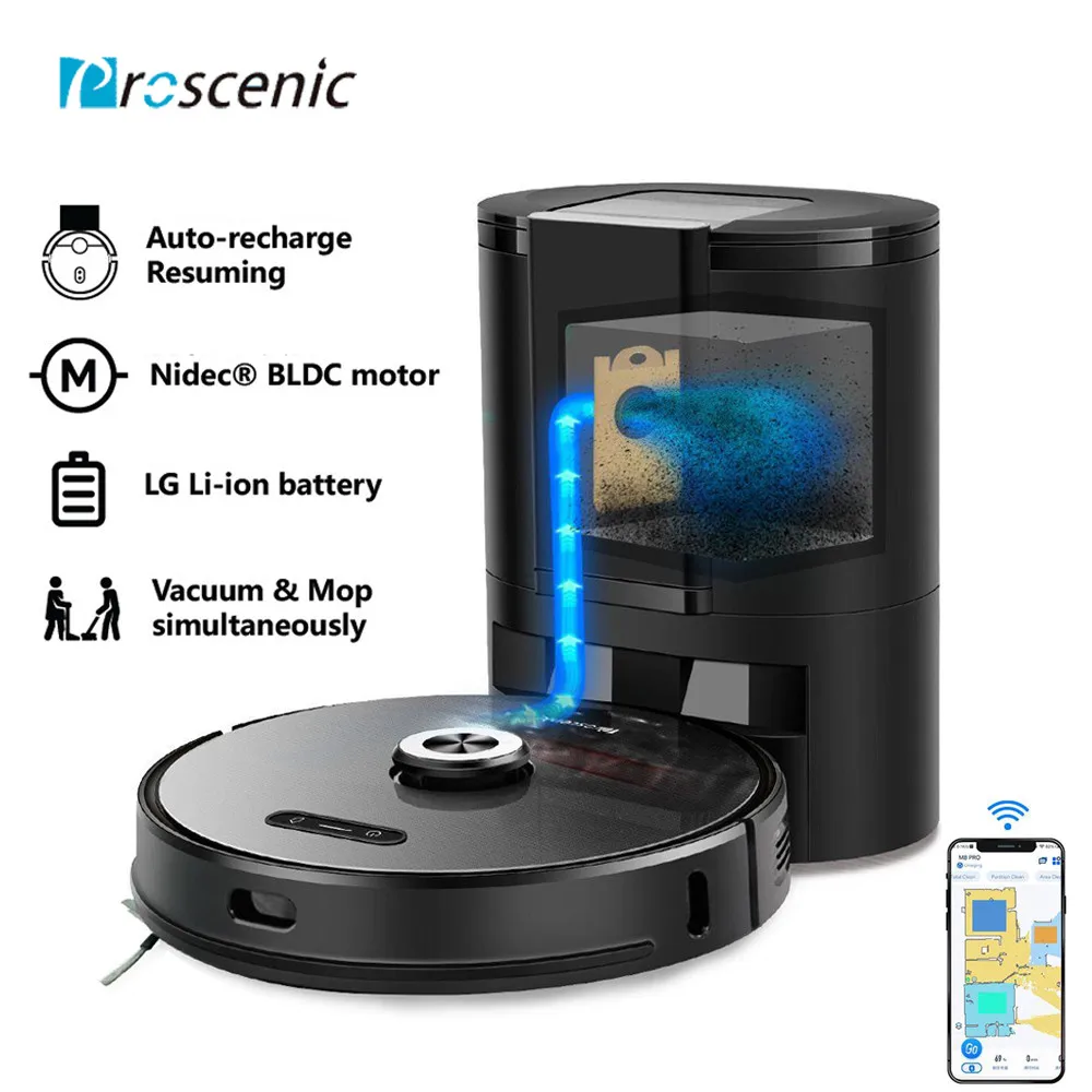 

Proscenic M8 Pro уборочная машина лазера навигации 50 Вт Номинальная Мощность 2700pa мусорной корзины collecto мокрыми моющий пылесос 180 мин Время непреры...