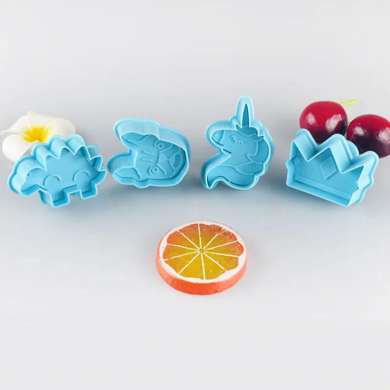 4 Pcs/set Baking Tools Plastic Cookie Cutters Crown Dinosaur Unicorn Cake Plunger Pastry Fondant Biscuit Mold | Дом и сад