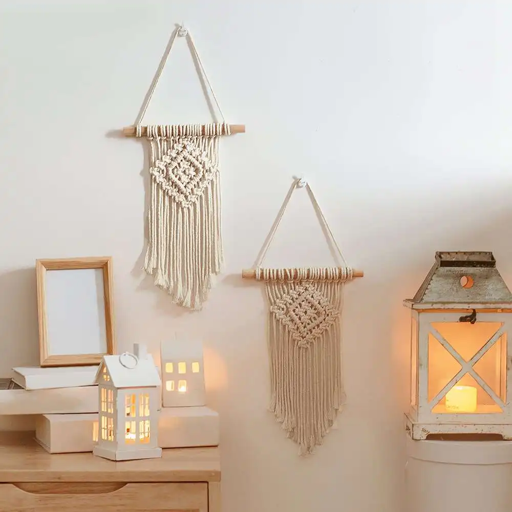 

2pcs Home Tapestry Ornament Room Wall Hanging Tapestry Cotton Rope Gift Macrame Woven Tapestry Pendant