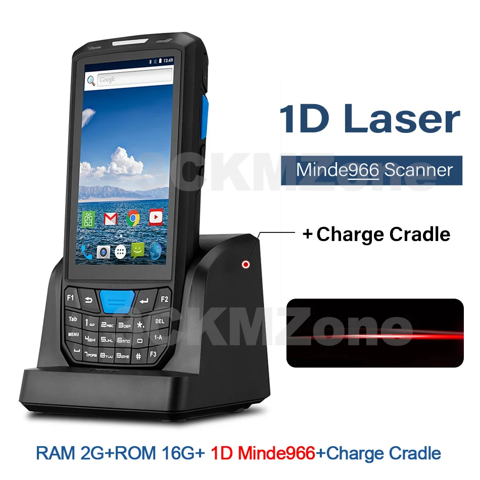 1D Minde966 Cradle Android 8,1 промышленный прочный КПК ручной pos-терминал лазерный сканер штрих-кода поддержка беспроводной Wi-Fi 4G BT для склада Express - Color: 1D Minde966 Cradle