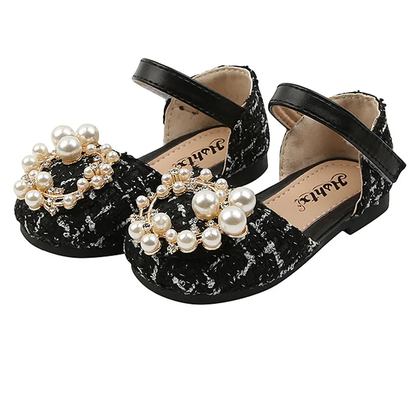 

Туфли детские летние для девочек, плоская подошва, танцевальные туфли с жемчугом, пустая подошва, маленькие сандалии, CSH1277