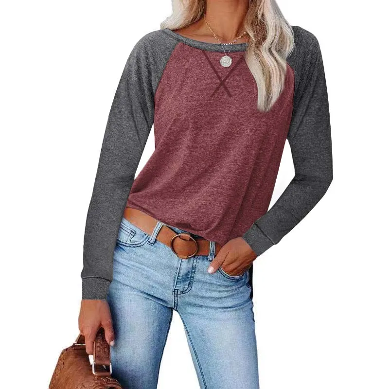 

Casual Autumn Long Sleeve T Shirt Women Loose Simple Urban Basic Patchwork Casual O-neck Women's T-shirts Tee Blouses 2021 Top