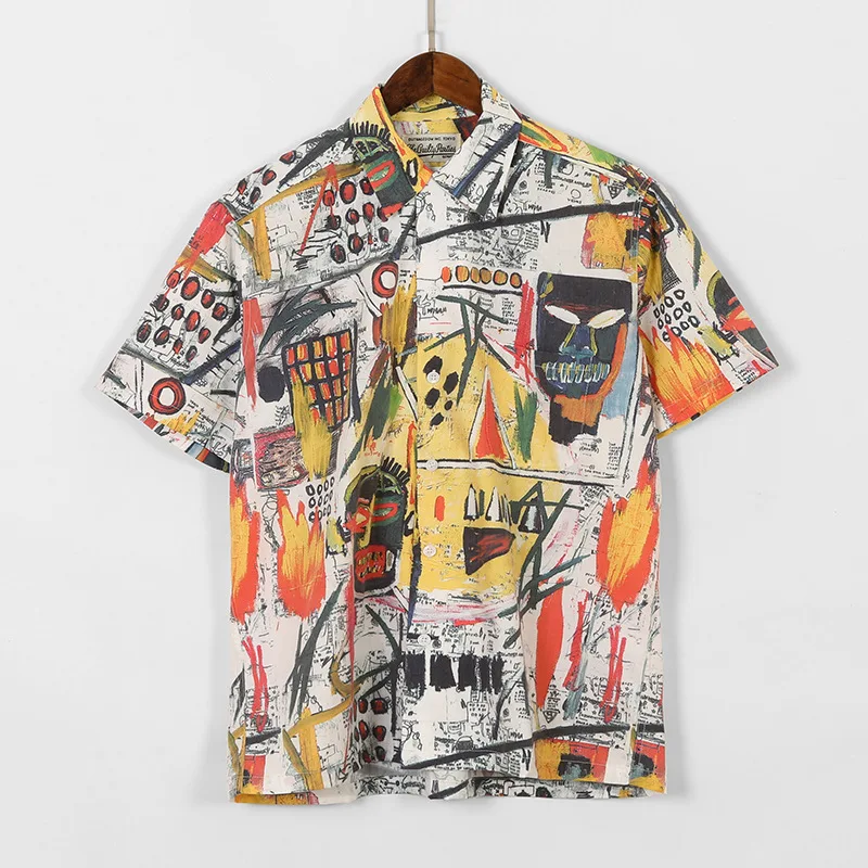 

Abstract New 2020 Men oil painting Fashion Cotton Casual Shirts Shirt Tokyo graffiti Pocket Short-sleeves Top M 2XL #N308