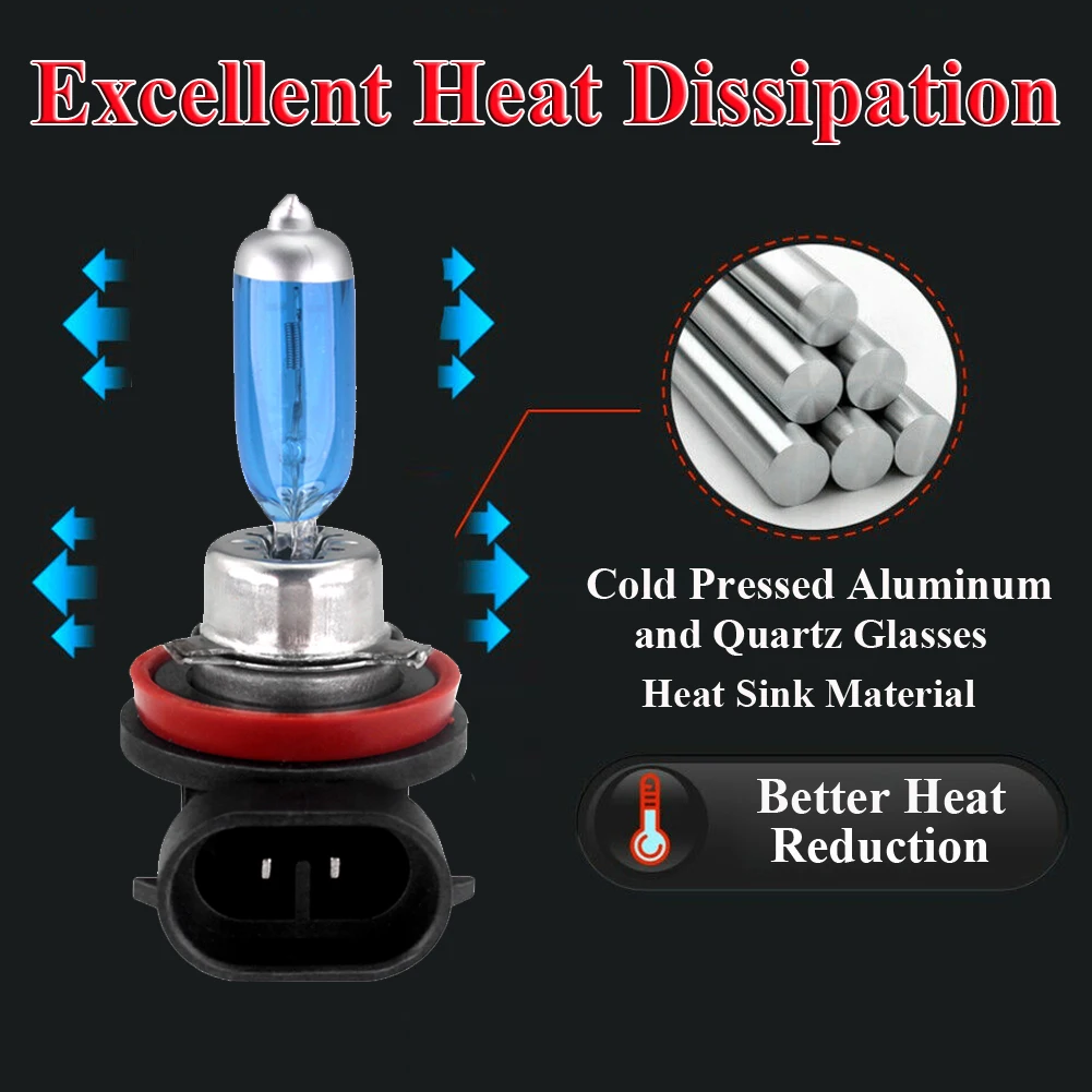 

2x H11 12V 55W Xenon White 5000k Halogen Blue Car Headlight Lamp Globes Bulb HID