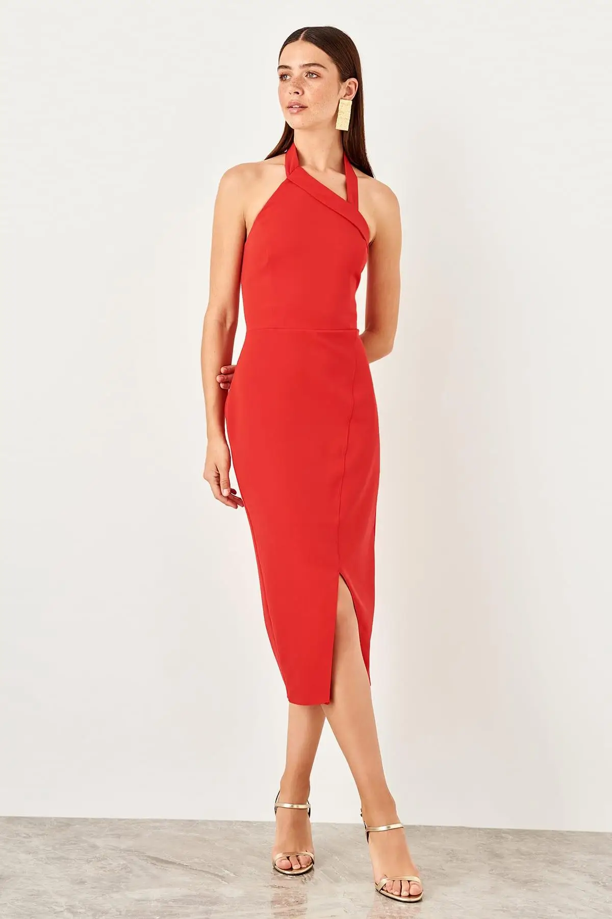 Trendyol платье с красным воротником TPRSS19UT0119|Женские платья| |