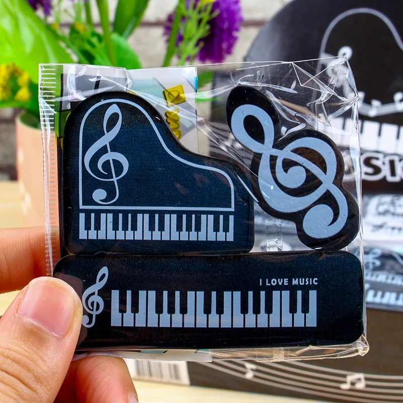 3pcs/set Musical Piano Notes Rubber Pencil Eraser School Student Stationery Correction Supplies For Kids Gifts