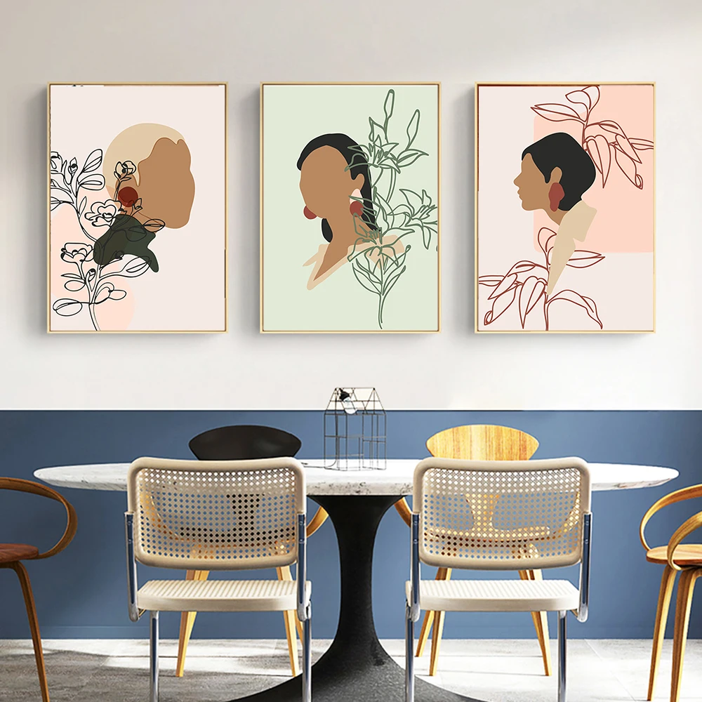 

Abstract Girl Line Flower Wall Art Canvas Painting Nordic Posters Prints Wall Pictures For Living Room Decor