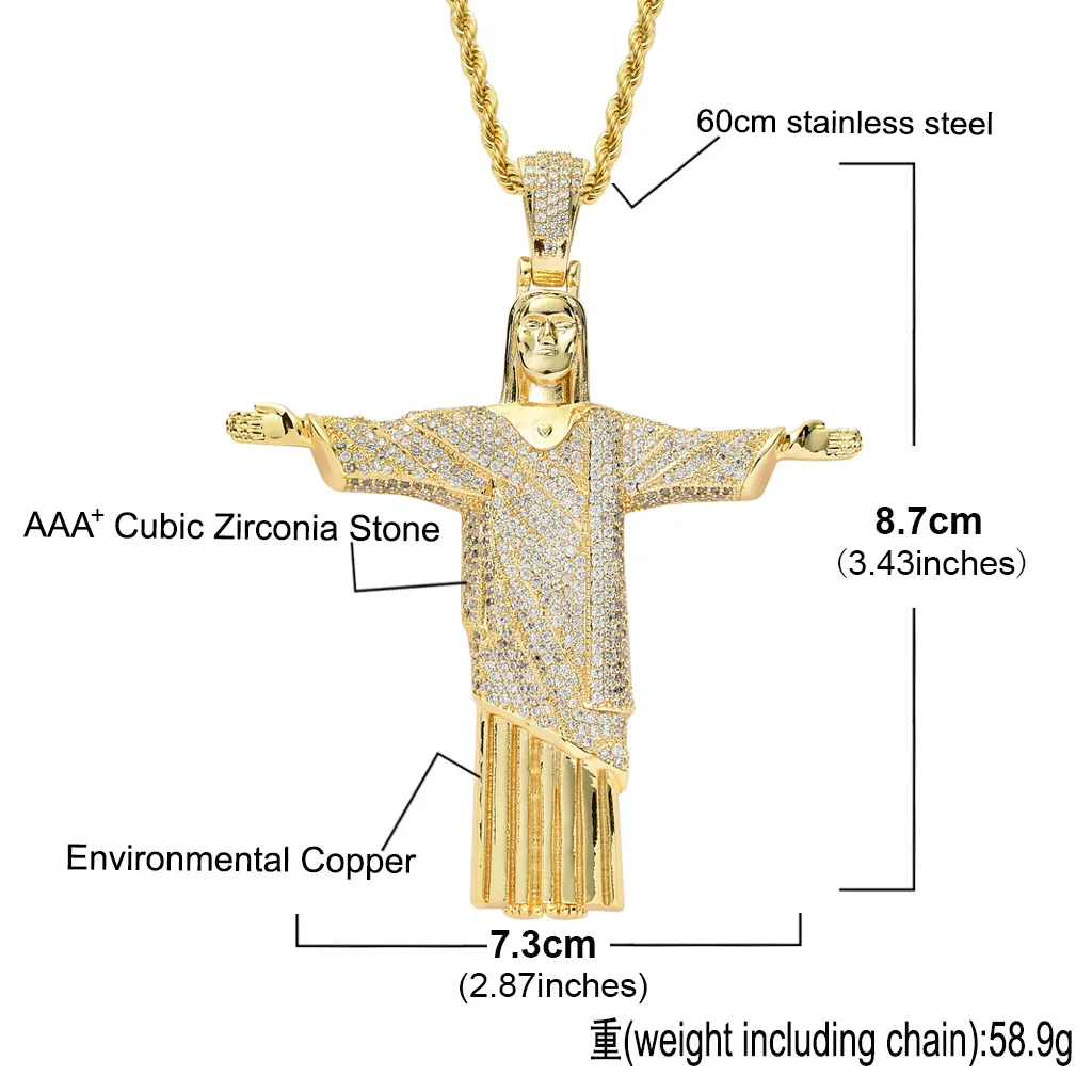

Bling Gold Silver Color Copper Jesus Pendants & Necklace Full with AAA+ Cubic Zirconia Long Link Chain Cross Necklace for Men