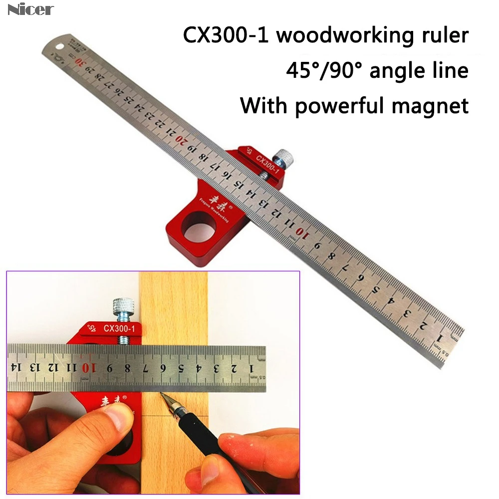 

Woodworking Metric Line Scribe 45 Degree Angle Ruler Positioning Measuring Ruler 300mm Marking Woodworking Tools