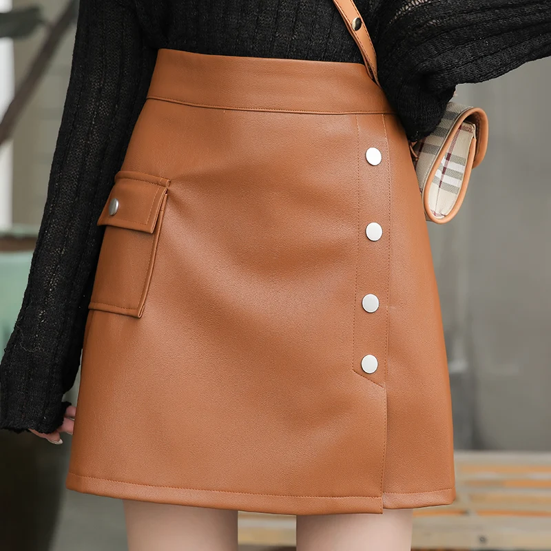 2019 Осень Зима Новая женская кожаная мини-юбка Сексуальная Высокая талия