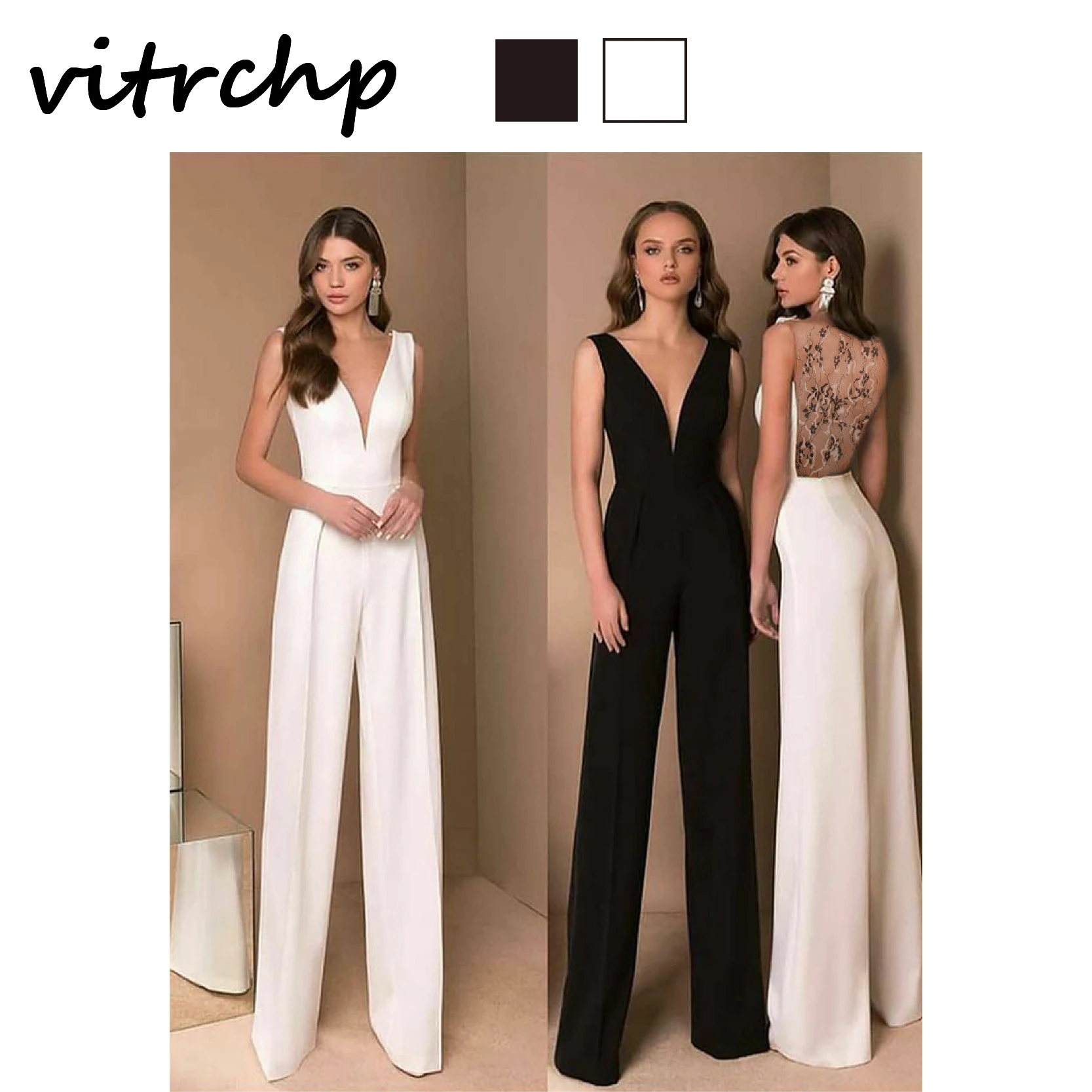 

VITRCHP 2021 Ladies Jumpsuit Summer New Arrival Casual Brand Mid-Waist Sexy Halter Temperament Commuter Wide-Leg Jumpsuit