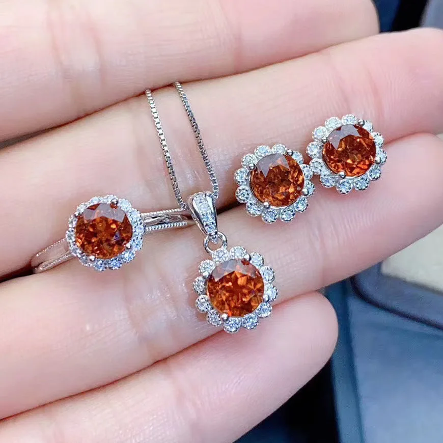 

925 Sterling Silver Jewelry Set Topaz Ring Pendant Necklaces Stud Earrings For Women Wedding Engagement Party Fine Jewelry Sets