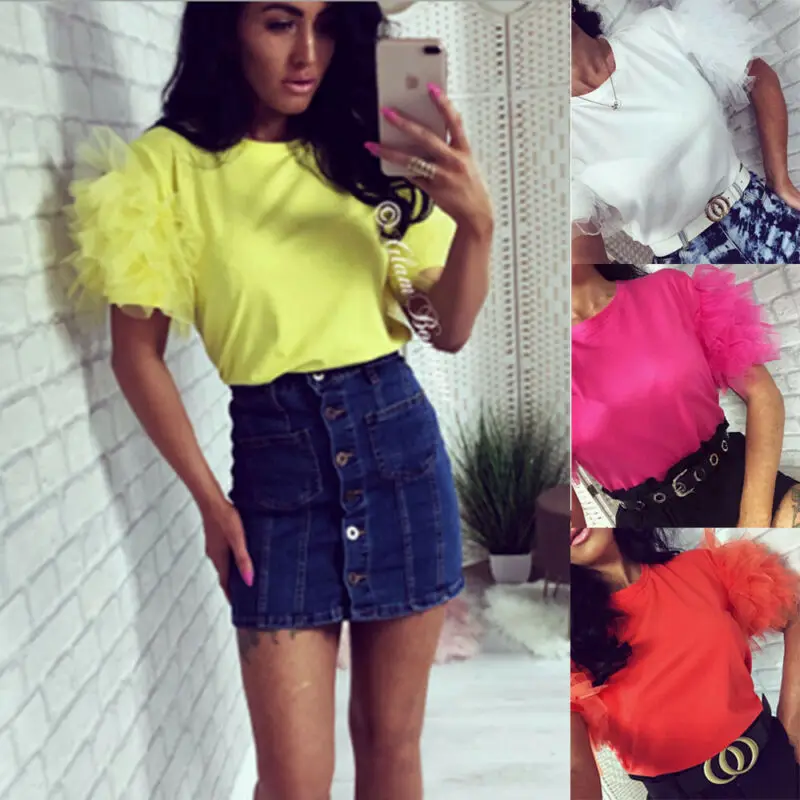 Женская футболка с коротким рукавом и круглым вырезом|Футболки| |