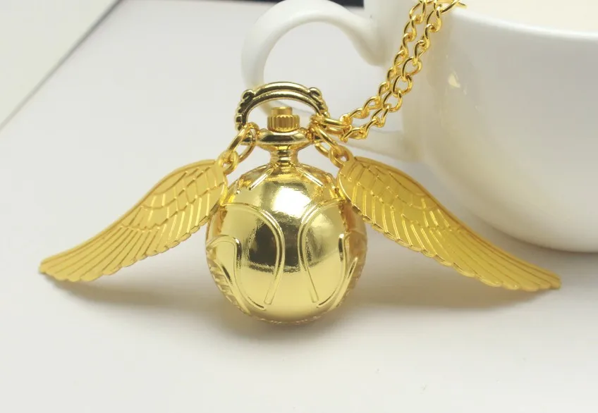 

Snitch Ball Shaped Potter Quartz Pocket Watch Fashion Sweater Angel Wings Necklace Chain Gifts for kids Anime Accessories
