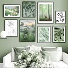 Картина на холсте с изображением лесной тропы, оленя, суккулентов, зеленая природа, постеры в скандинавском стиле для декора гостиной, печать, Картина Настенная