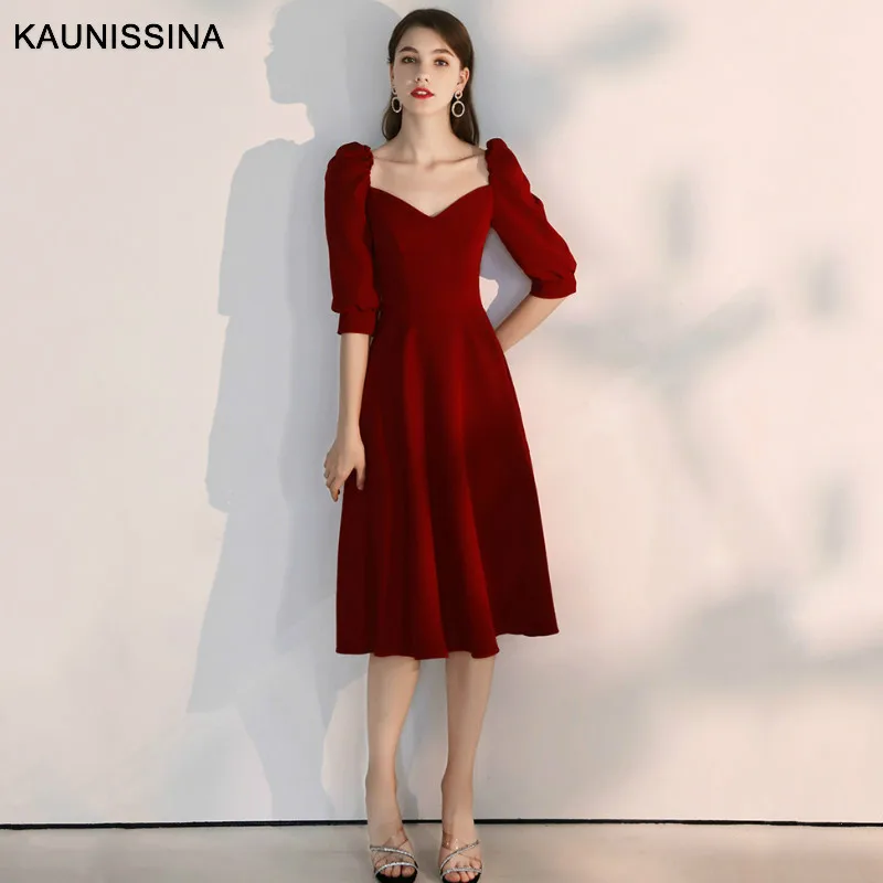 KAUNISSINA коктейльное платье для женщин по колено элегантные вечерние платья с