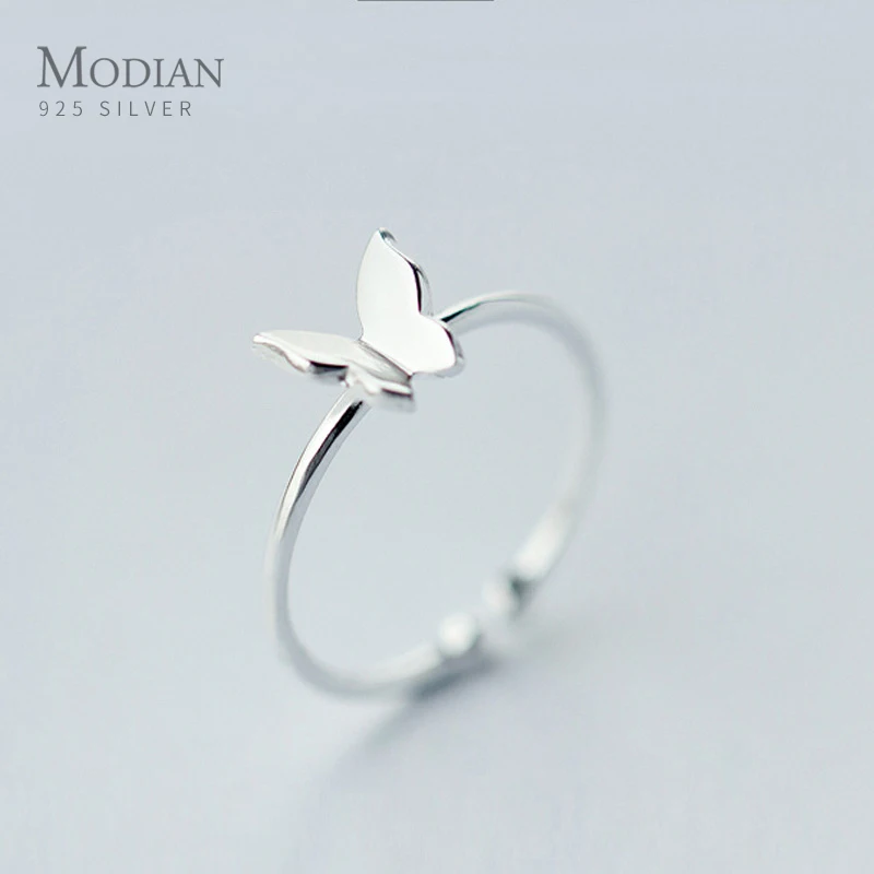 

Modian Fashion Simple Insect Ring for Women Real 925 Sterling Silver Glossy Cute Butterfly Adjustable Finger Rings Fine Jewelry