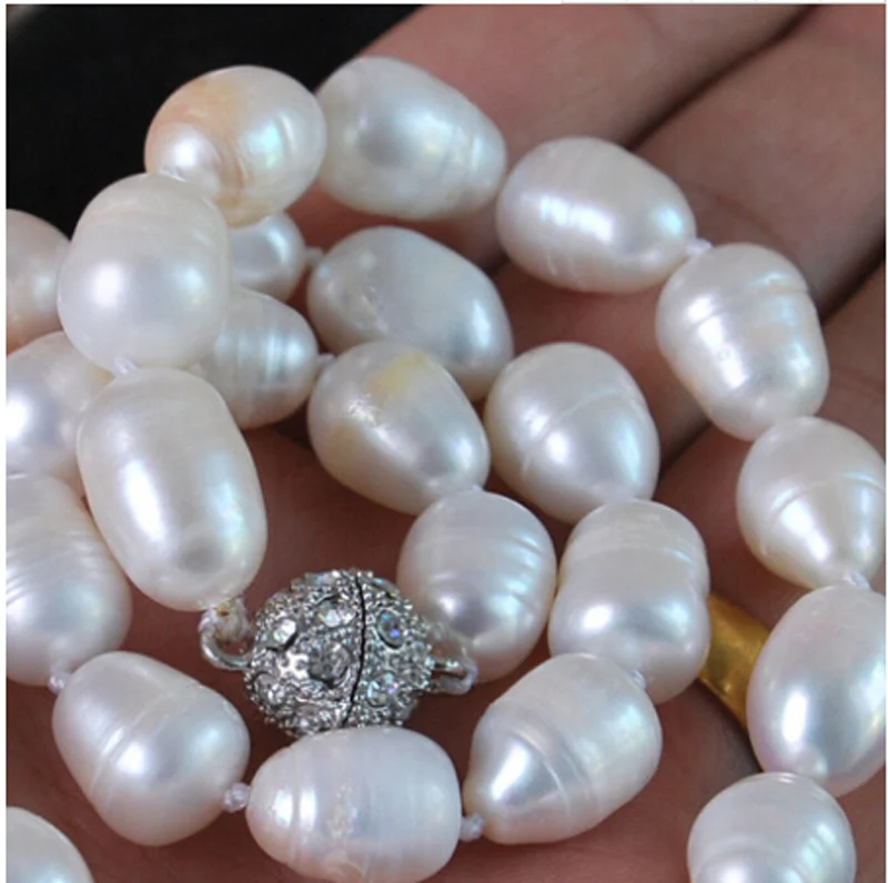 

11-13MM Genuine Natural white akoya cultured pearl necklace Magnet Clasp 17" Factory Wholesale price Women Gift word Jewelry