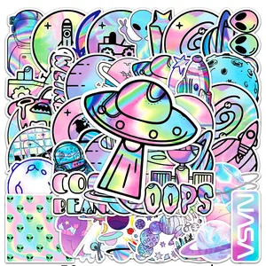 103050pcs holographic laser alien outer space cartoon stickers diy laptop luggage skateboard phone cool sticker for kids toy free global shipping
