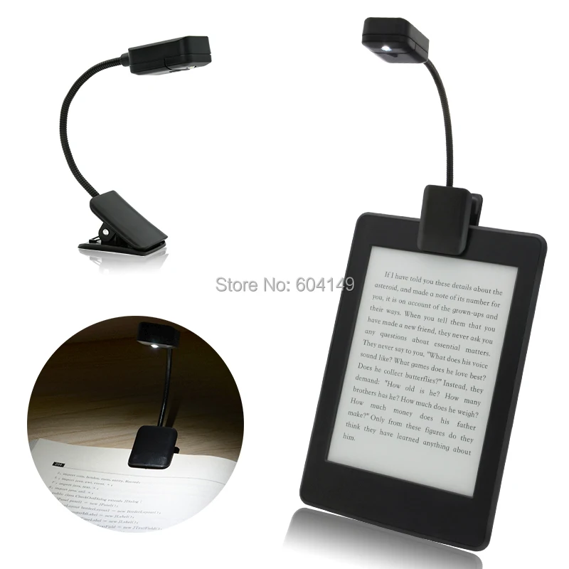 Светодиодная лампа для чтения электронных книг с зажимом для Kindle Reader, черный чехол, гибкая лампа для чтения с 2 режимами яркости, Мини светодиодный светильник для чтения электронных книг