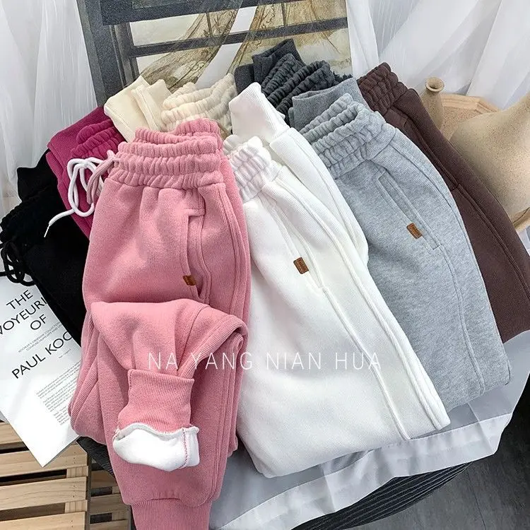 

[stripe Fabric] Spring and Autumn Thickened Sports Pants Women 2021 New Korean Loose High Waist Leisure Harem Pants Fashion