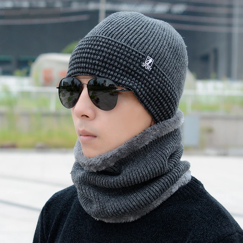 Зимняя вязаная шерстяная шапка с капюшоном для мужчин среднего и пожилого