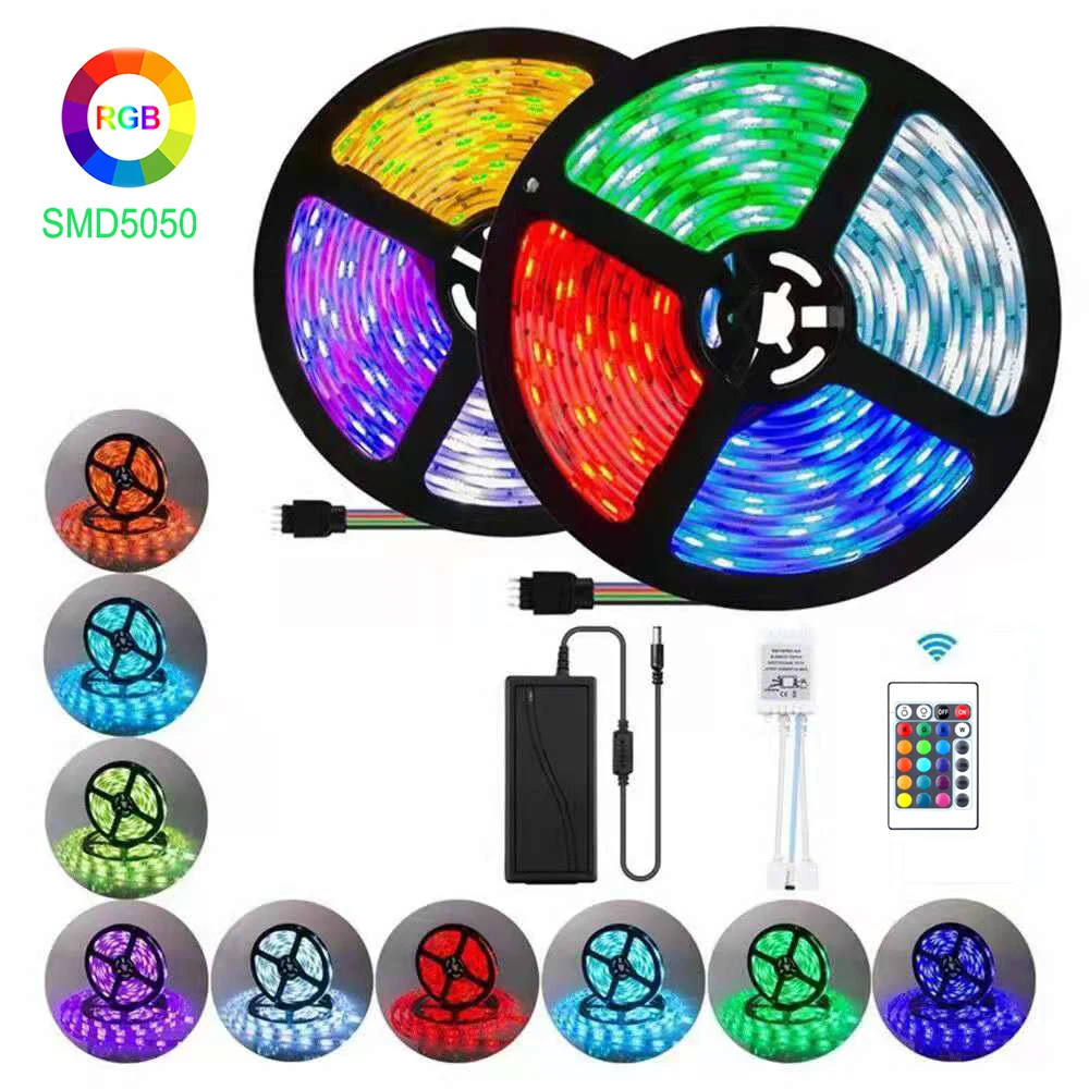 

RGB Led Strip Light DC12V with Remote TV LED Backlight Tape Waterproof SMD5050 Flexible Ribbon Led Lights for Room Bedroom Decor