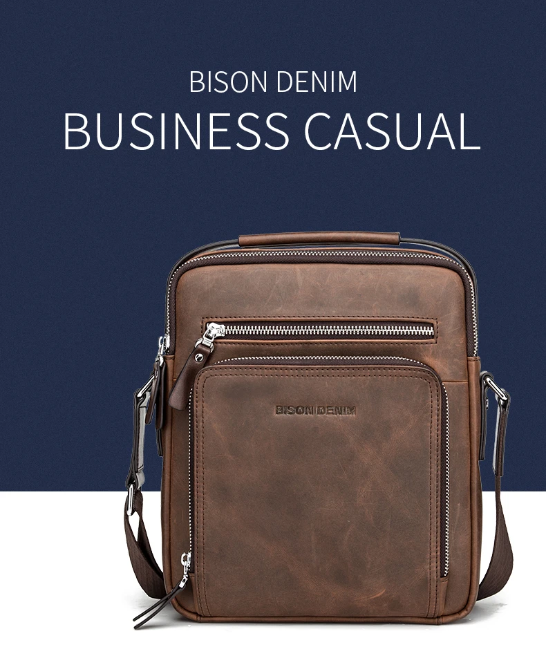 BISON DENIM мужские сумки из натуральной кожи, сумки для Ipad, мужская сумка-мессенджер, мужская сумка через плечо, мужские дорожные сумки N2333