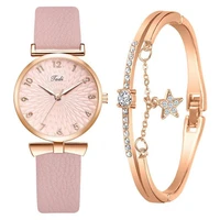 ladies watch 2021 european and american trend simple leather personality bracelet set girls fashion all match quartz watch