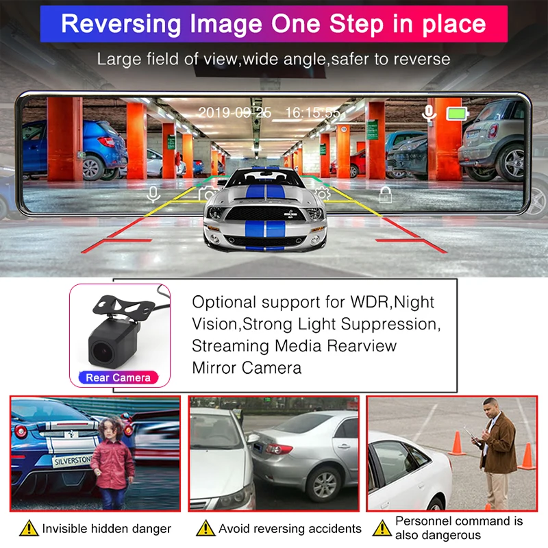Bluavido 4K Разрешение 12-дюймовый автомобильный Зеркало заднего вида приборная