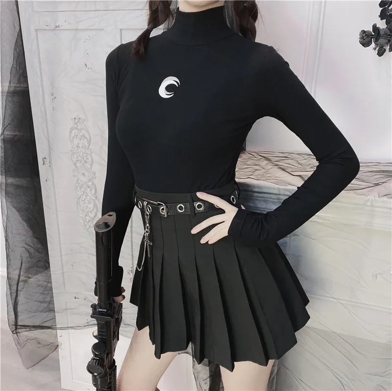 Готическая Футболка с принтом темной Луны для женщин Harajuku панк длинным рукавом