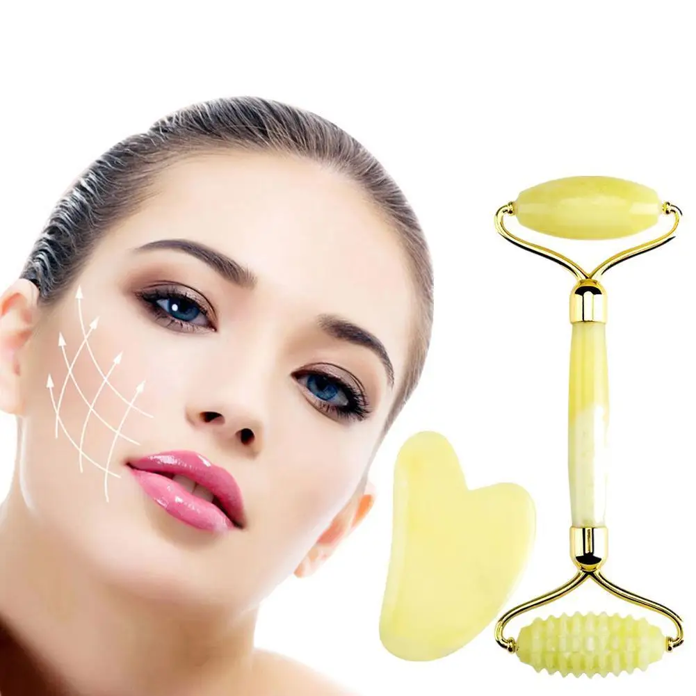 

Topaz Jade Roller Massager Zinc Alloy Face Anti-Aging Natural Gouache Scraper Lift Stone Rollers Set Beauty Skin Care