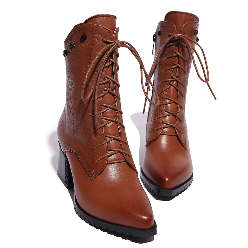 Женские ботильоны Phoentin с тиснением ботинки на шнуровке спереди боковой молнией