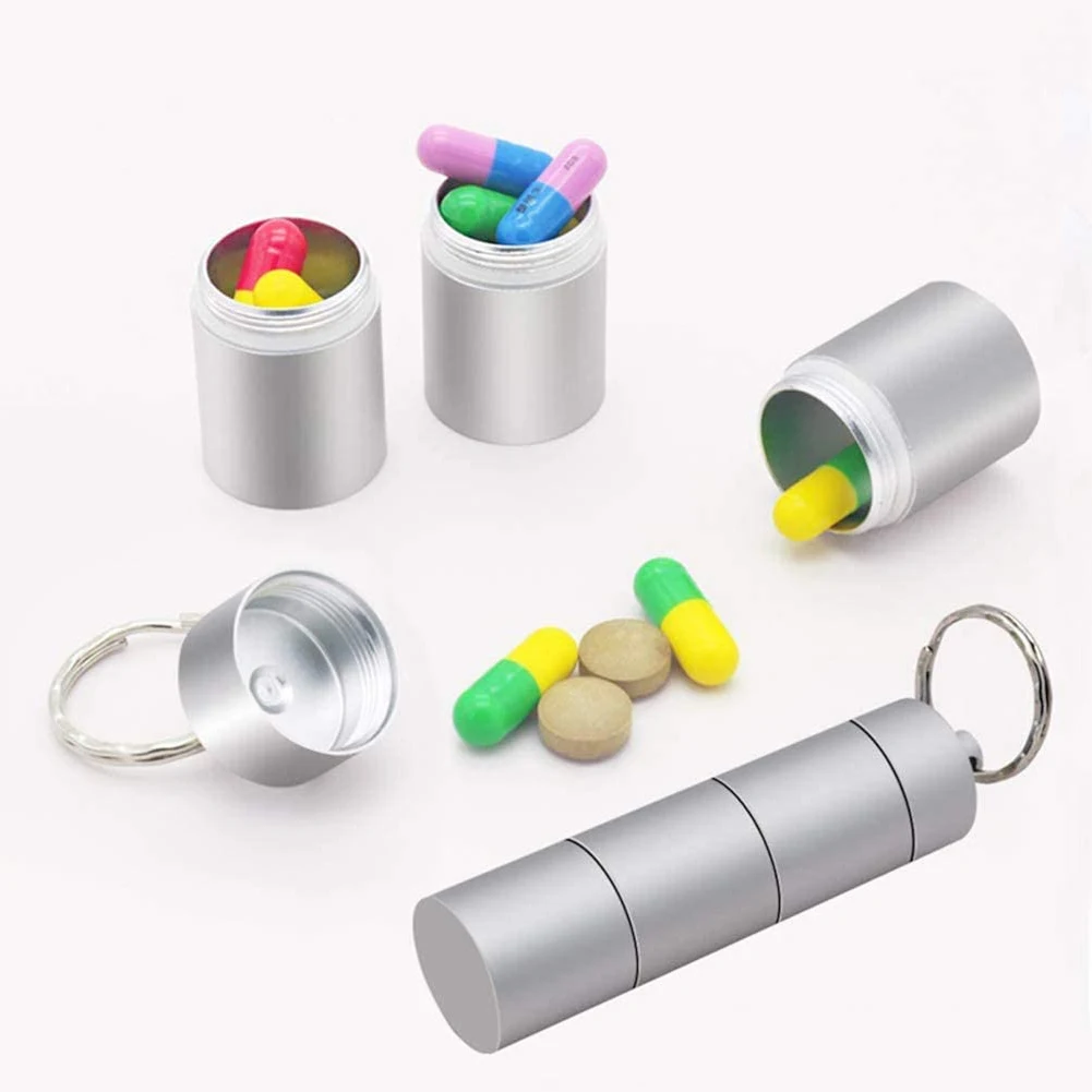 

4pcs Waterproof Aluminum Alloy Pill Box Medicine Case Container Bottle Holder Keychain Carabiner Outdoor Pill Case PillBox