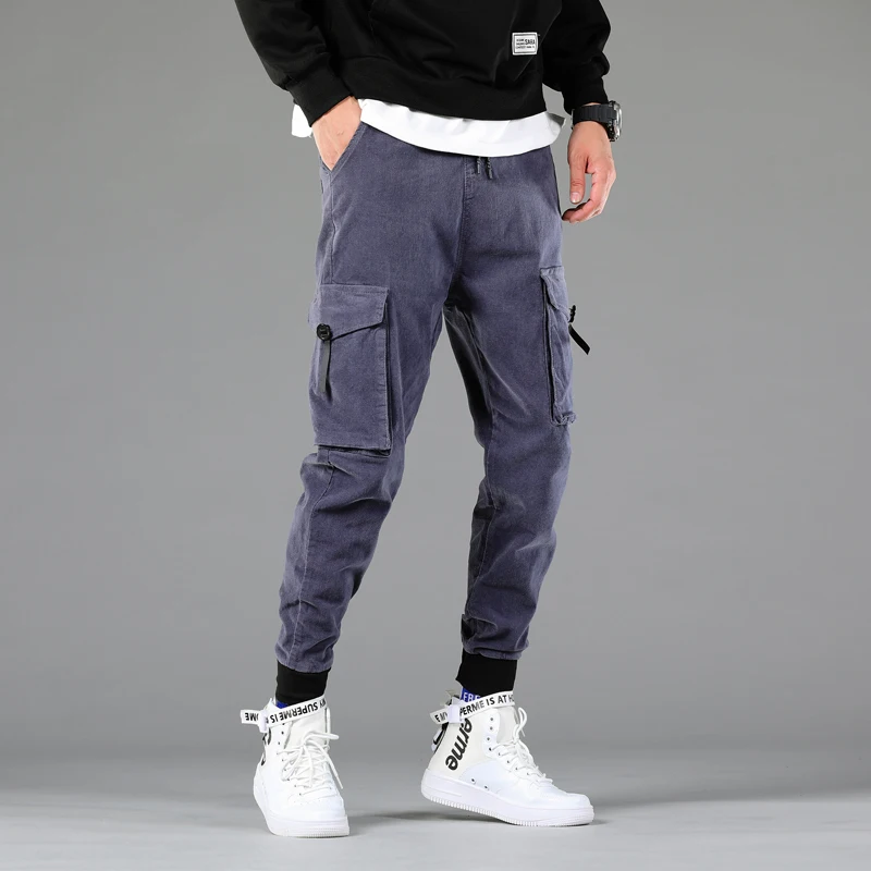 Джинсы мужские вельветовые с множеством карманов винтажные брюки-карго Slim в