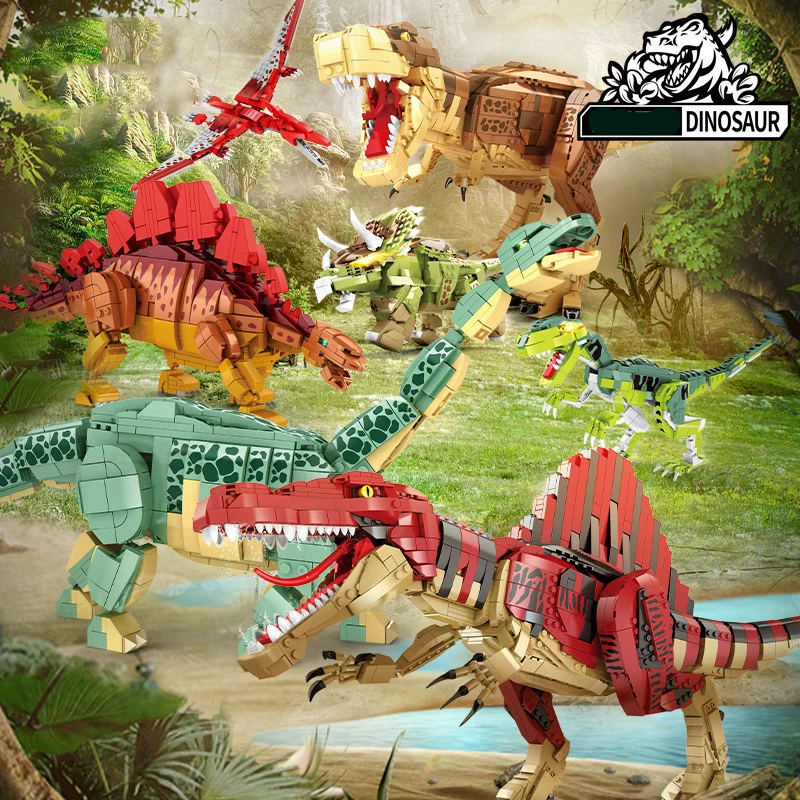 

New Jurassic Park Dinosaurs Tyrannosaurus Rex Velociraptor Model Building Blocks MOC Triceratops Bricks Boys Toys Xmas Gifts
