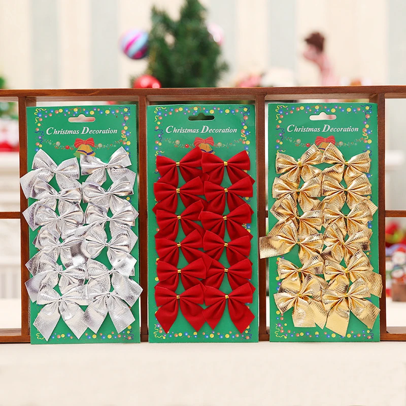 12 шт. Изысканная Рождественская елка украшение бант Флокированная Ткань золотой