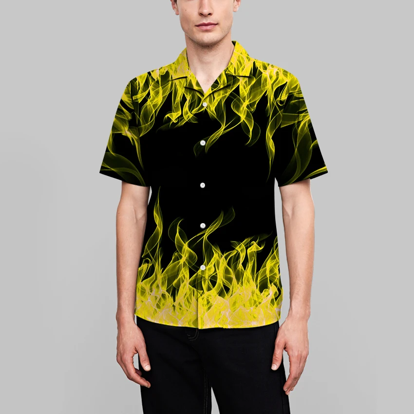 

Men's shirt short sleeve loose button summer multicolor flame comfortable polyester casual loose holiday shirt short sleeve