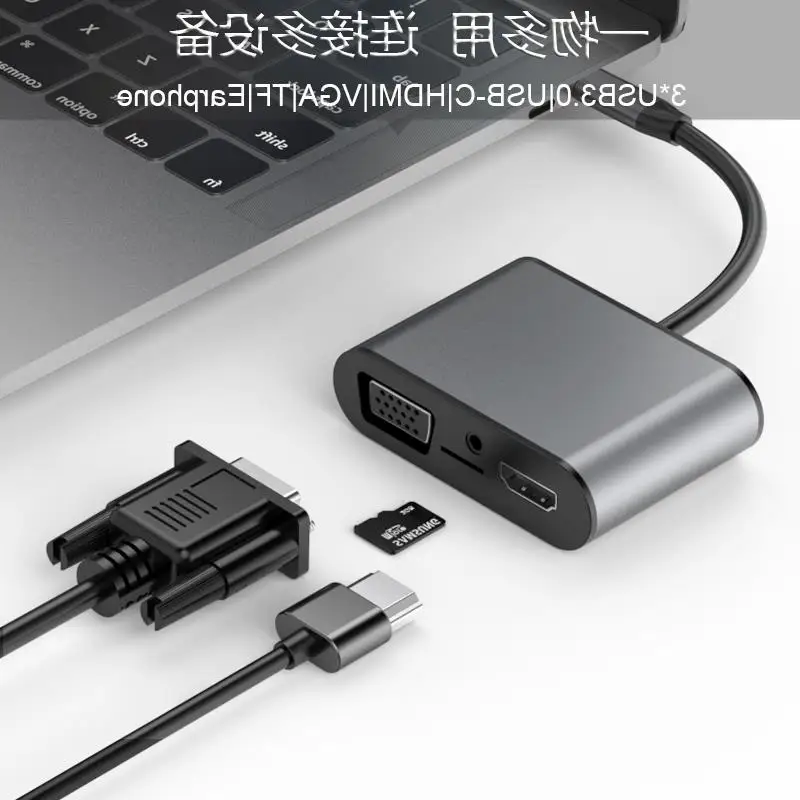 Basix Type C концентратор USB-C HDMI VGA адаптер Thunderbolt 3 Type-C PD TF 5 мм Слот для чтения USB3.0 MacBookPro