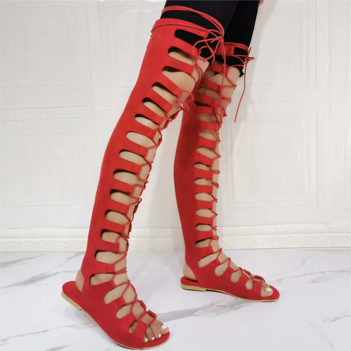 spesifikasi Kolnoo Sandal Wanita Baru Buatan Tangan Foto Asli Sepatu Prom Klub Tinggi Paha Seksi Sepatu Sandal Fashion Ukuran Besar 35-47
