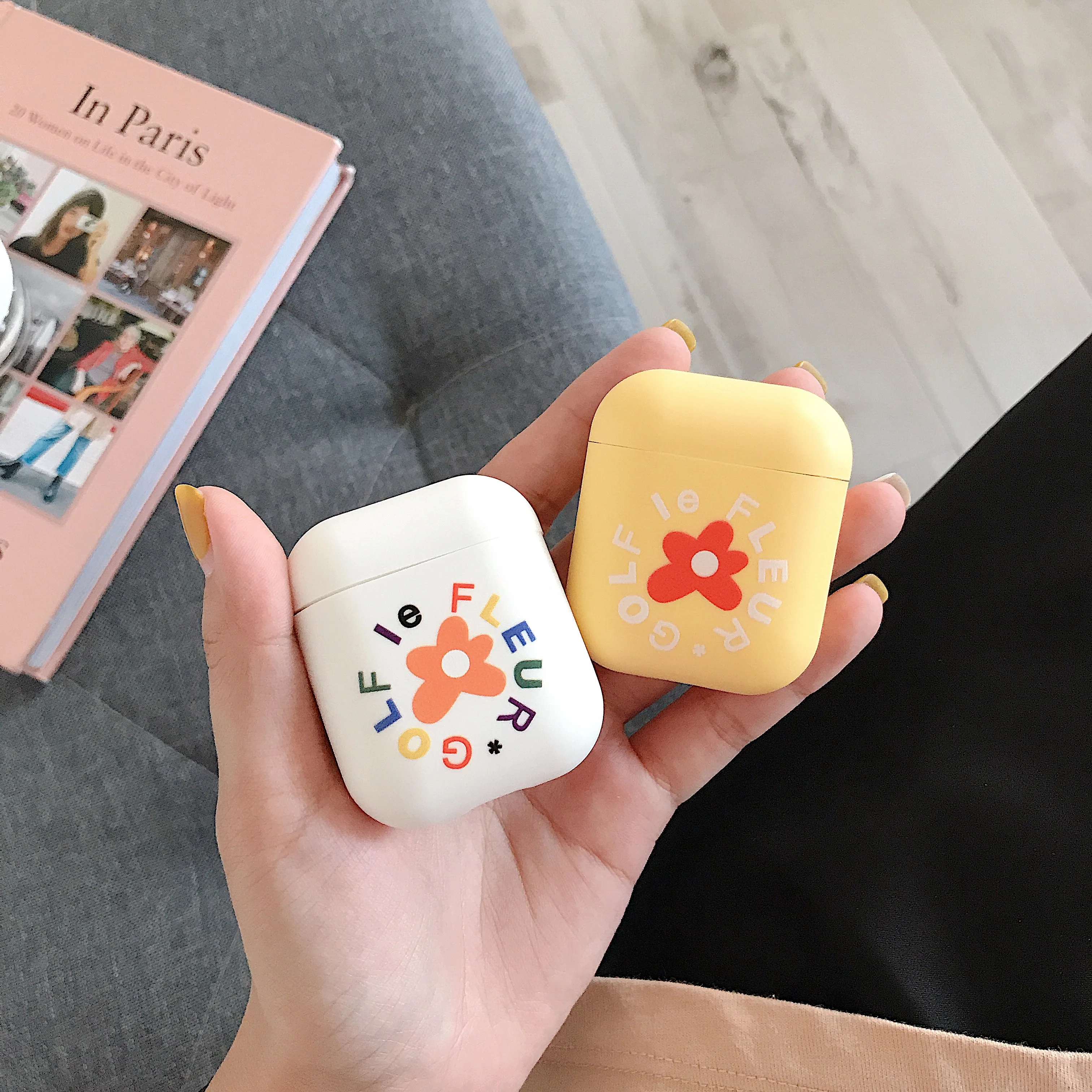 Чехол для AirPods с милым мультяшным цветочным узором кожухи головных телефонов Apple