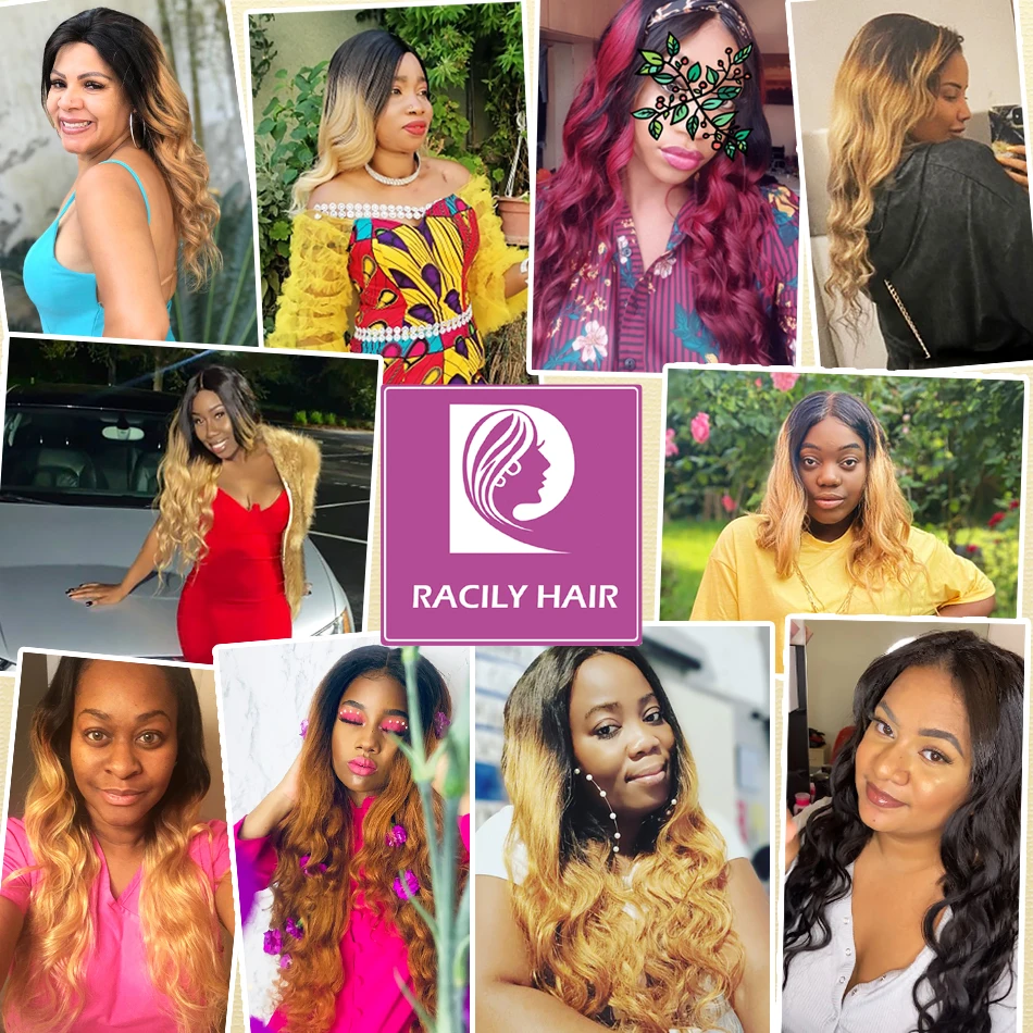 Racily Hair Ombre Brazilian Body Wave Bundles With Closure Remy Hair 3/4 Bundles With Closure T1B/27 Blonde Bundles With Closure