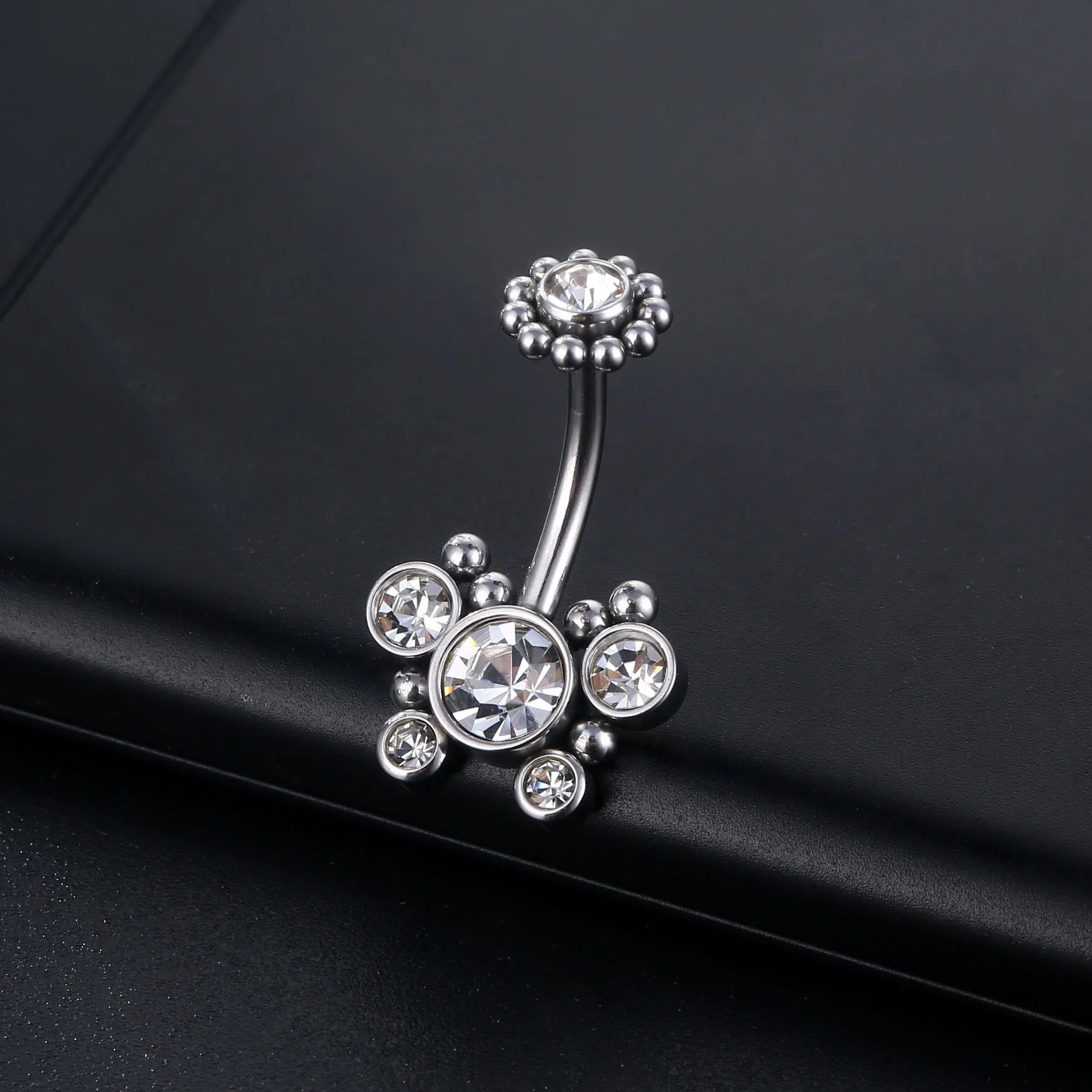 

2pcs Sexy Belly Button Rings For Women Zircon Sunflower 316L Titanium Steel Barbell Navel Ring Women Body Piercing Jewelry