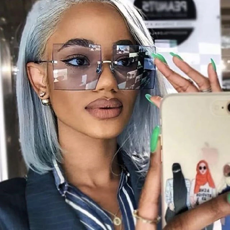 

Vintage Square Sunglasses Women Luxury Oversized Rimless Sun Glasses Shades Female Fashion Brand Designer Clear Oculos De Sol